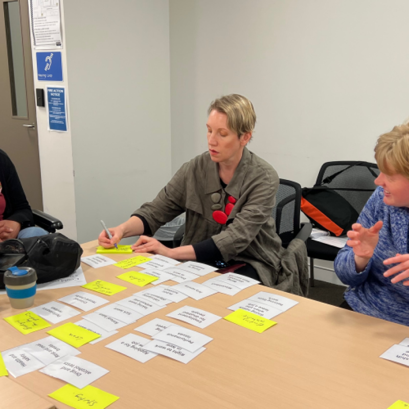 Three panelists doing a card sort task