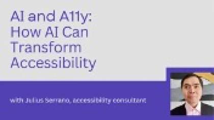 Wellington Accessibility Meetup Event banner - with a photo of Julius and the words AI and accessibility: How AI can transform accessibility.