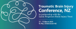 A blue tile with a white stylised brain to the left of the tile with the words - Traumatic Brain Injury Conference, in partnership with Laura Fergusson Brain Injury Trust 12 -13 March 2025, Te Pae, Christchurch