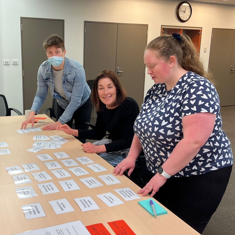 Access Panel members working with Heidi on a card sort task