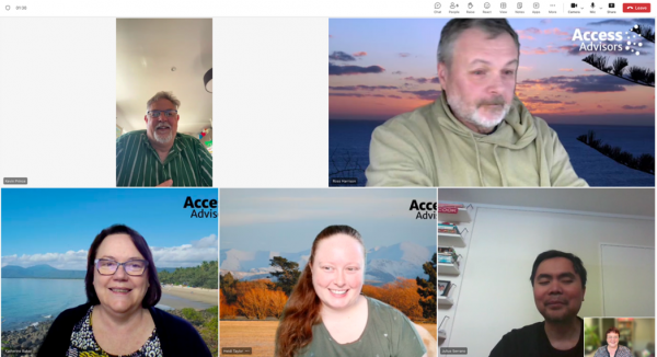 Screen shot of all the amazing smiling faces of the Access Advisors team on a daily stand-up call