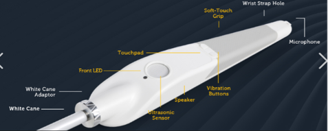 Smart cane device attached to a white cane