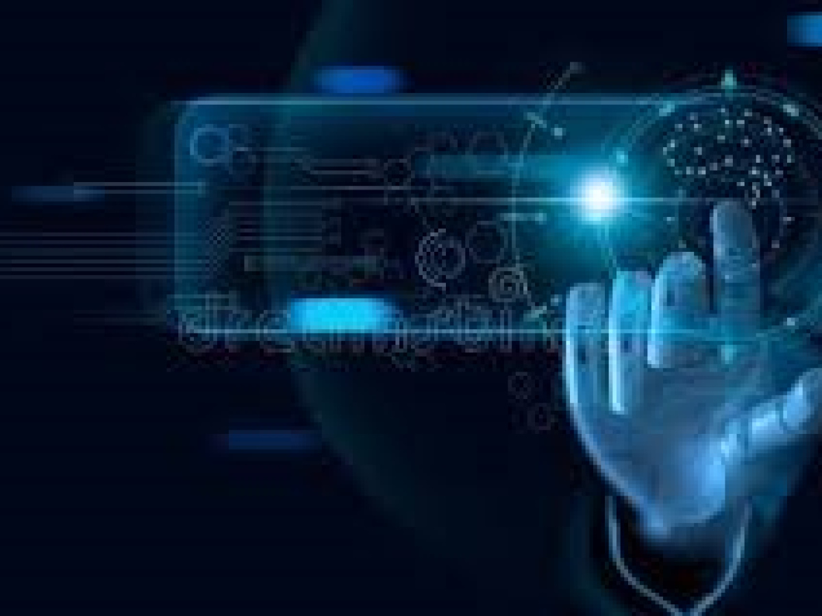 AI generated picture of a robot hand reaching out to touch a sylized web screen