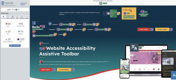 Screen shot of an accessibility overlay provisioned on a website