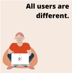All users are different. A person with one hand using a laptop.